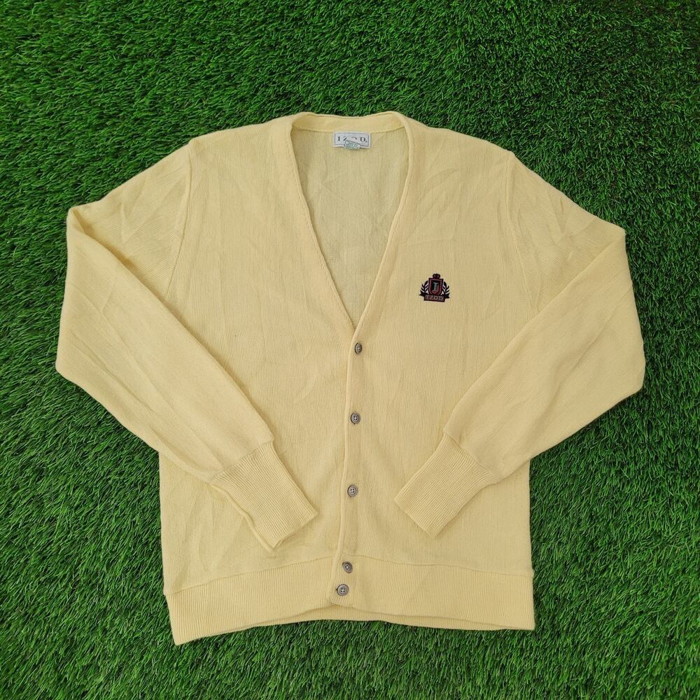 Vintage Y2K IZOD Cardigan Medium 21x26 Yellow Baggy Crest
